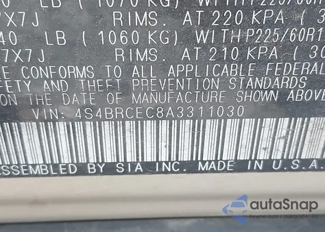 2010 Subaru Outback 2.5I Premium z USA, uszkodzony, nr VIN 4S4BRCEC8A3311030